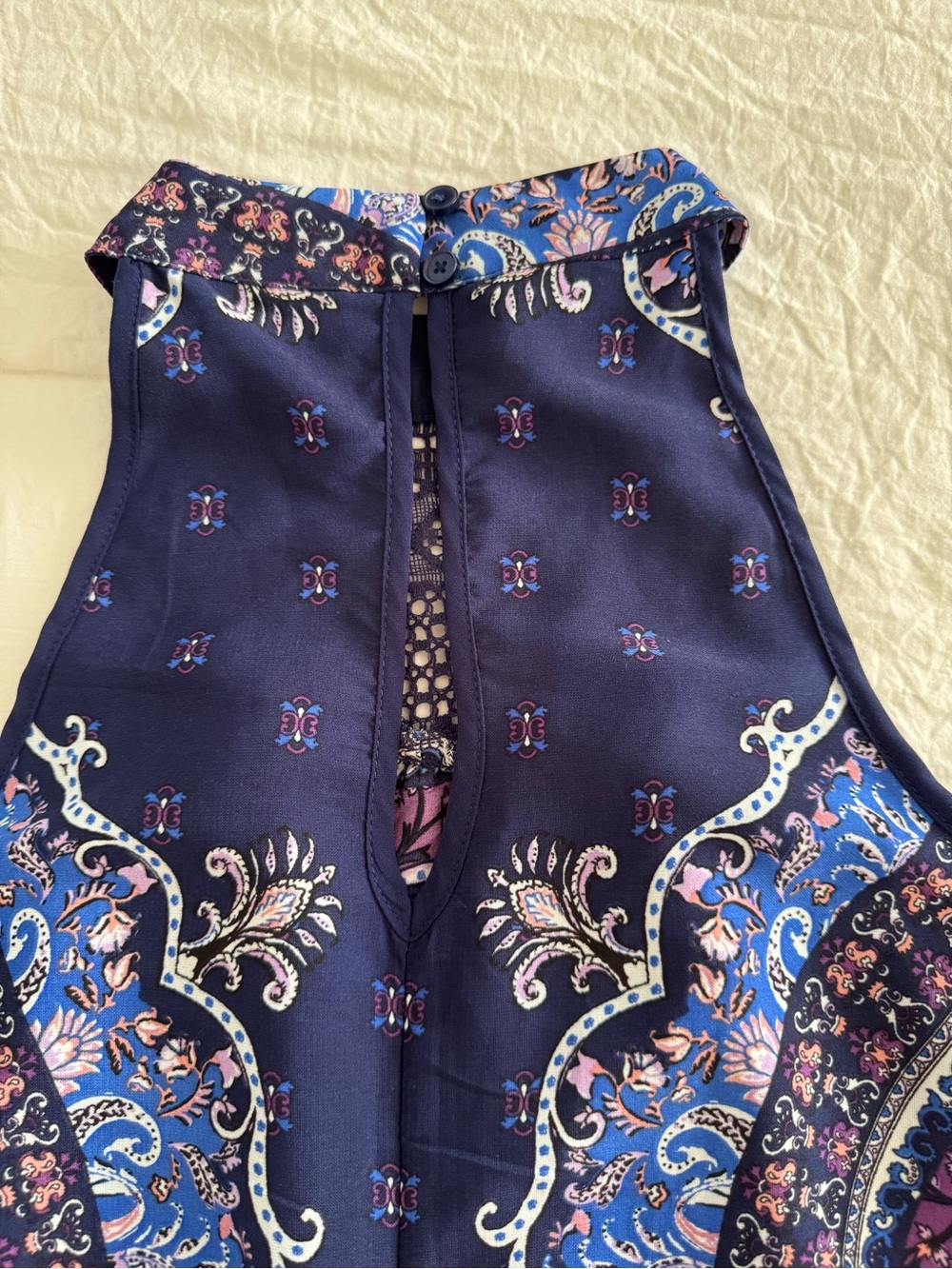 Boho Halter Medallion Print Dress in Navy & Purple - Picture 7 of 10